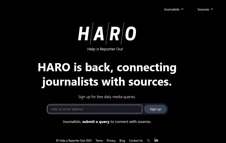HARO website connects journalists with sources, aiding in the creation of various types of backlinks.