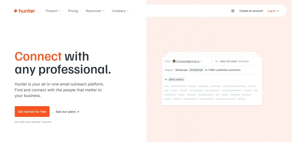 Link Building Software: Connect with professionals using Hunter's email outreach platform for business growth.