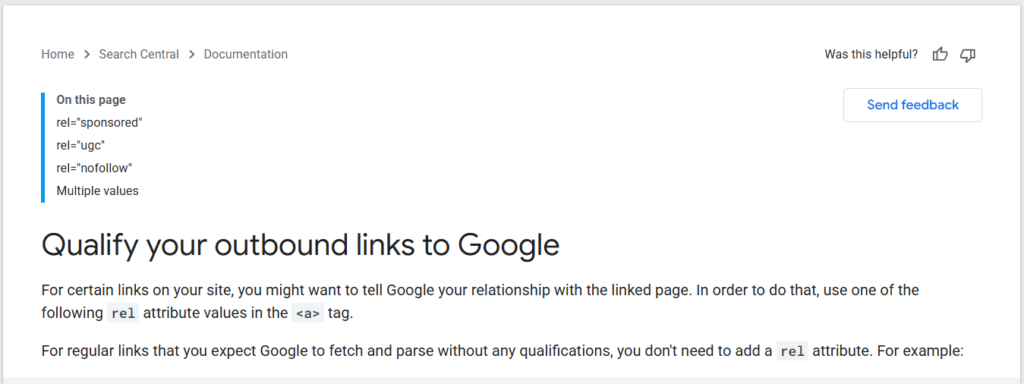 Google guide on link building; explains using rel attributes for outbound links: sponsored, ugc, nofollow.