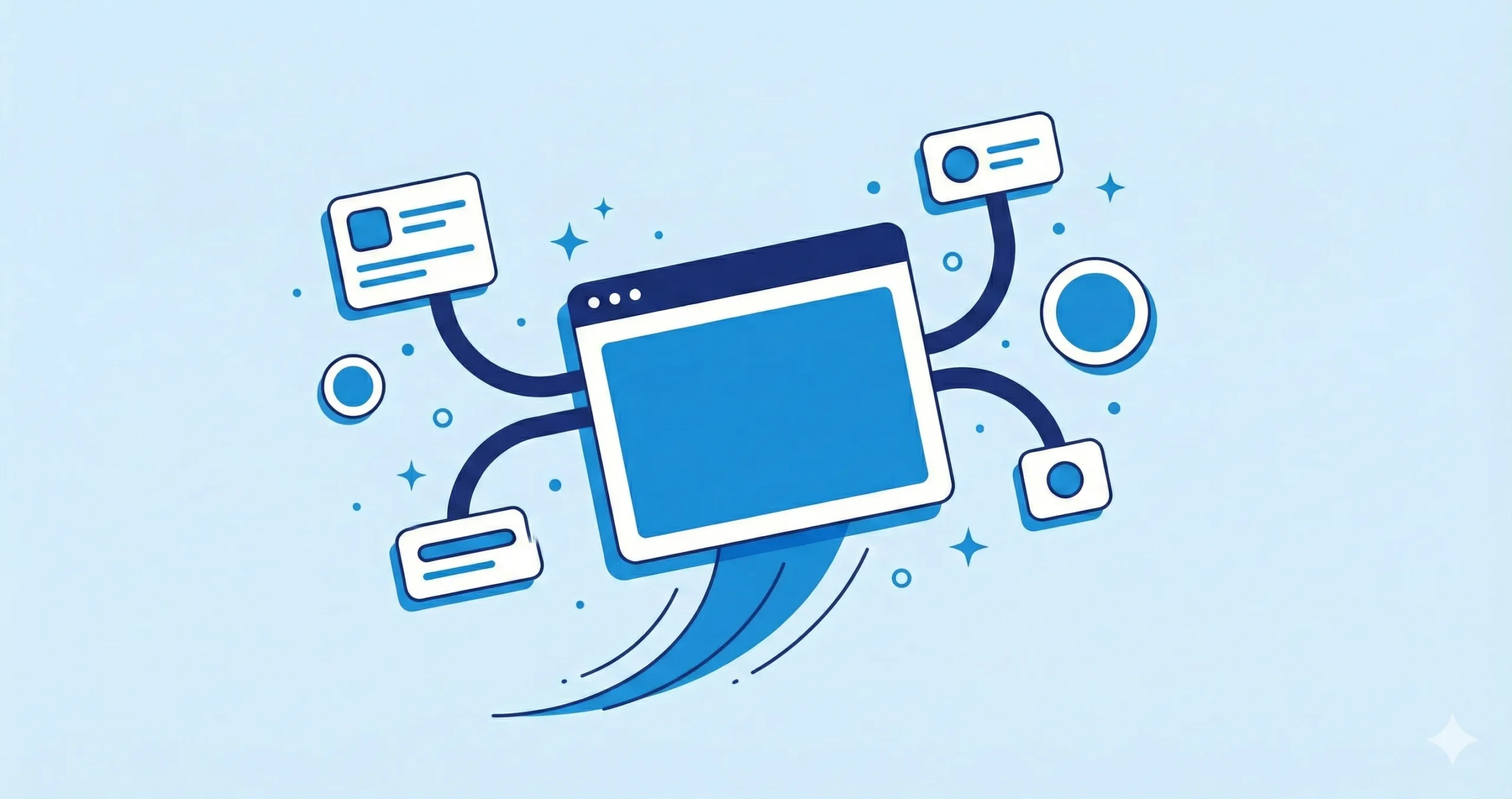 Illustration of a central web page connected to various types of backlinks, symbolizing connections and SEO strategies.