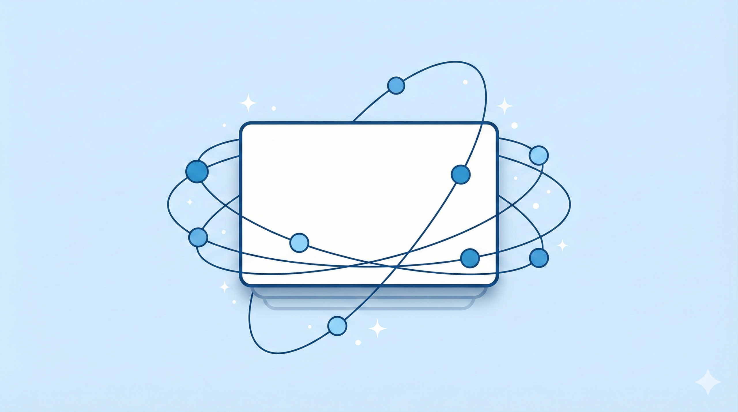 Illustration of interconnected nodes around a blank rectangle, symbolizing a link building campaign.