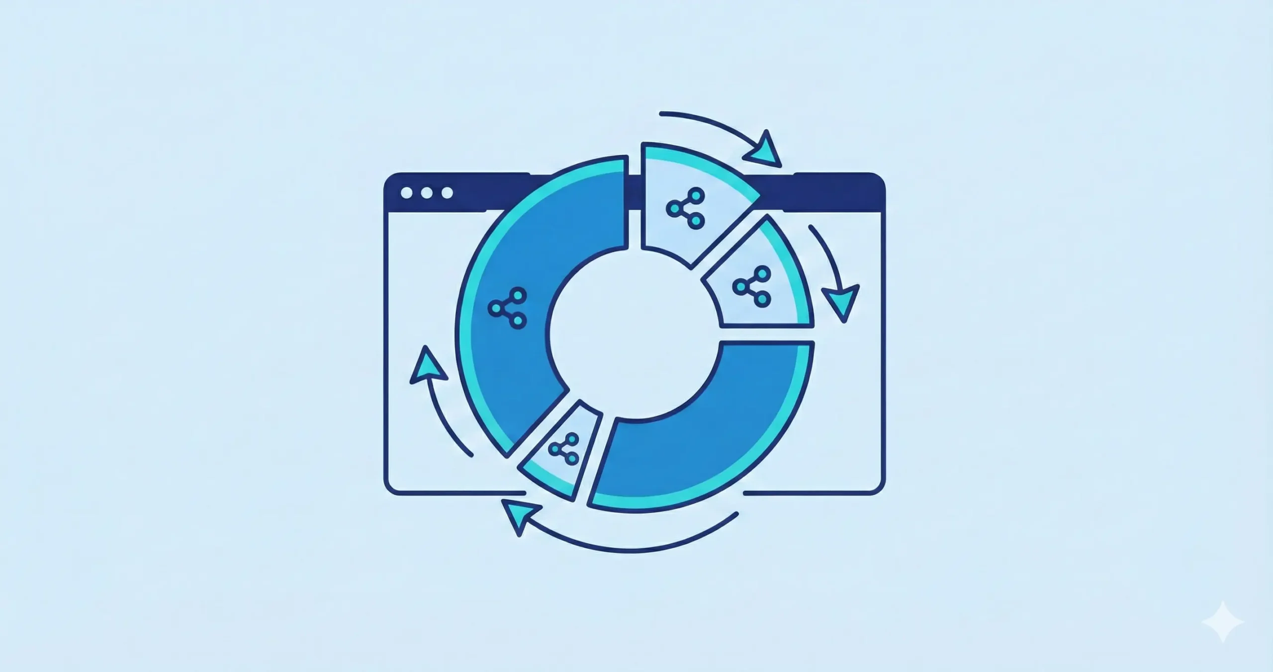 Illustration of a web browser with arrows and circular segments, symbolizing reciprocal links and connectivity.