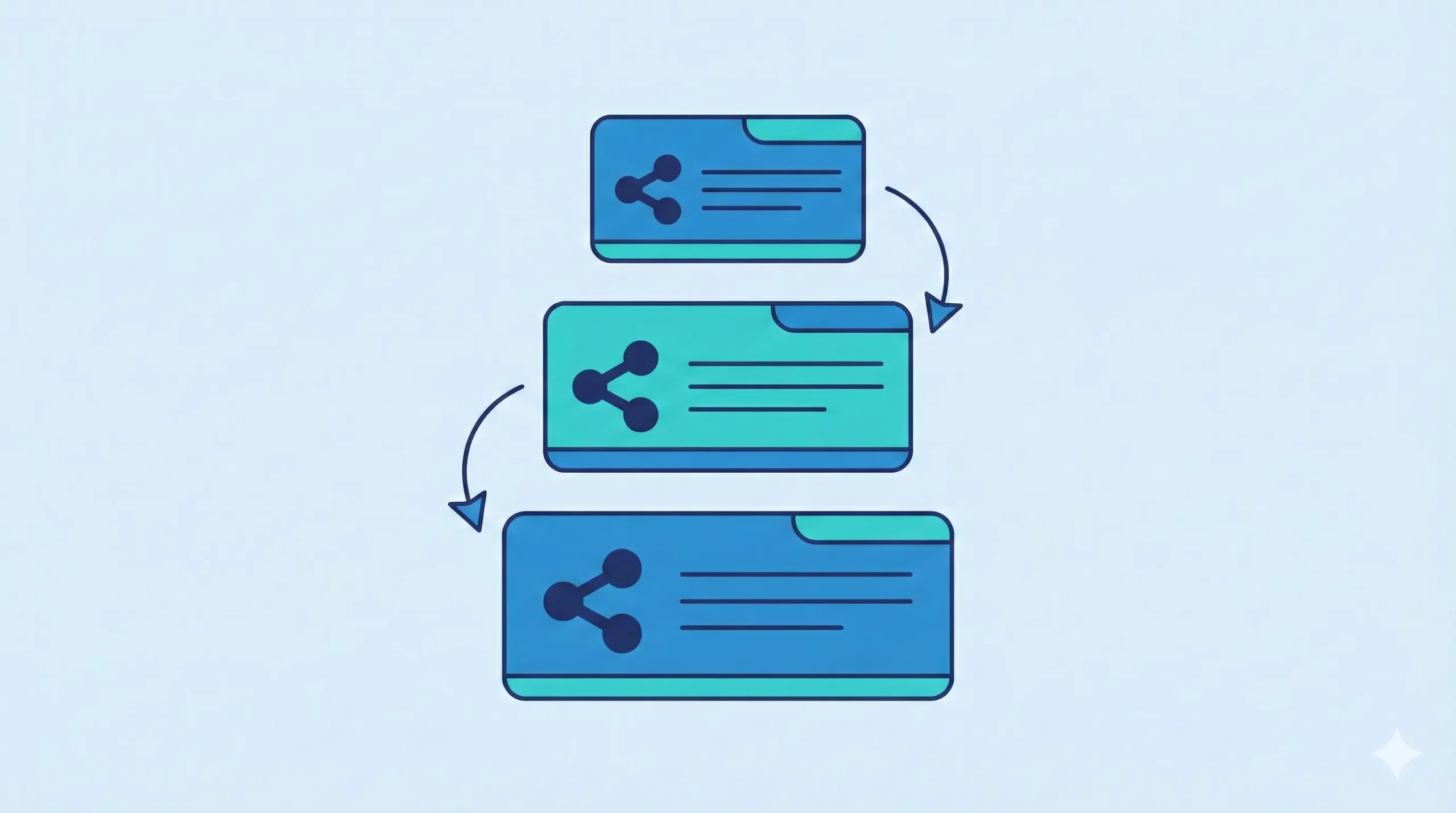 Illustration of tiered link building with three interconnected, stacked rectangles and arrows indicating direction.